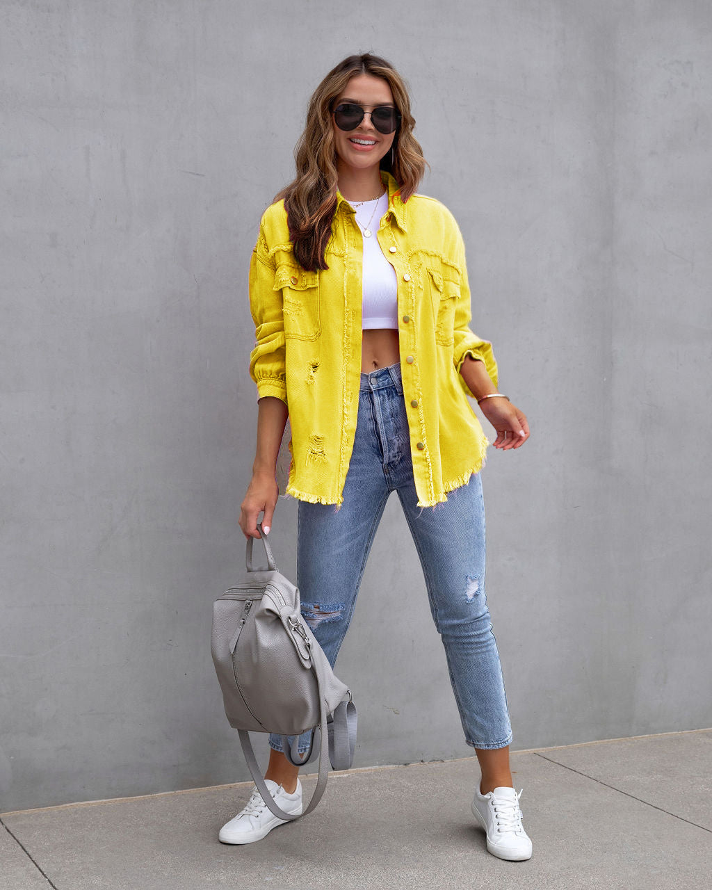 Women's Ripped Distressed Shirt Jacket – Loose Fit Casual Outerwear Top
