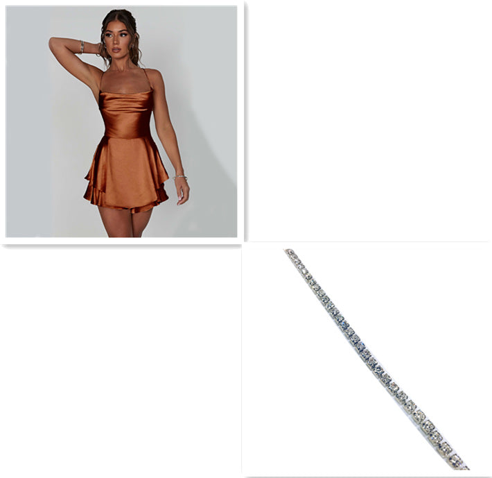 Women's Satin Backless Lace-Up A-Line Mini Dress – Elegant Slim Suspender Skirt