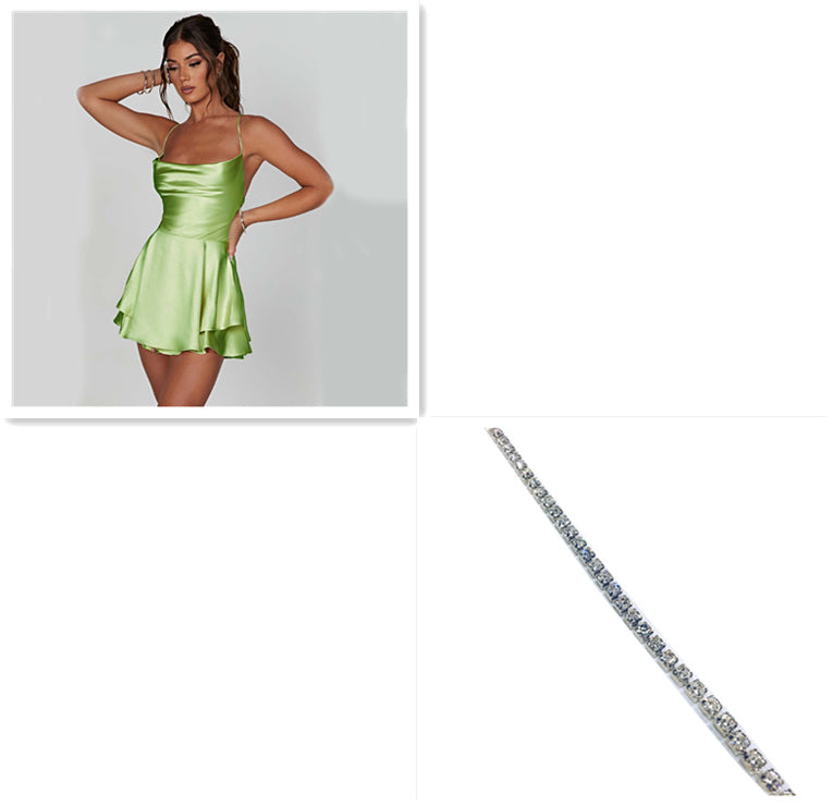 Women's Satin Backless Lace-Up A-Line Mini Dress – Elegant Slim Suspender Skirt