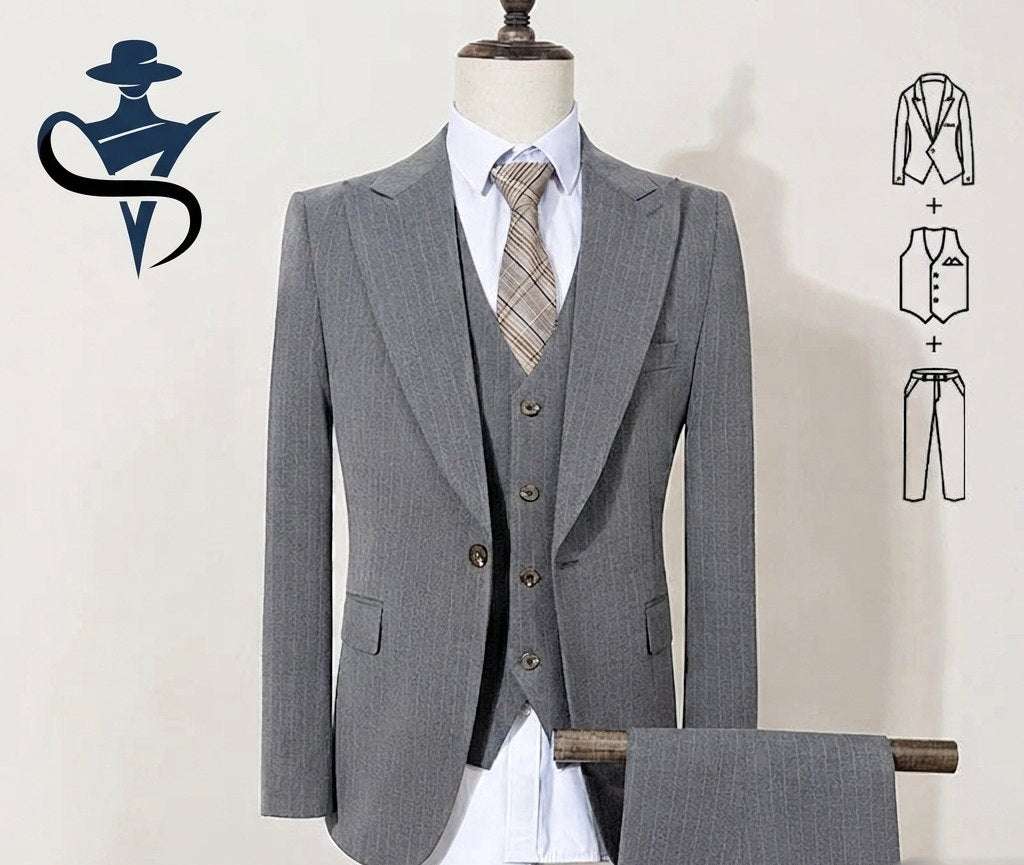 Men's 3-Piece Striped Suit Set – Slim Fit Business & Party