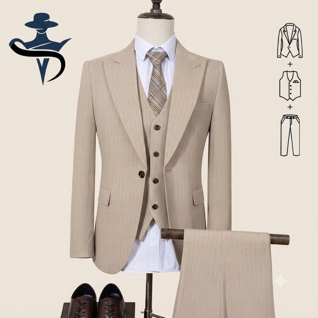 Men's 3-Piece Striped Suit Set – Slim Fit Business & Party