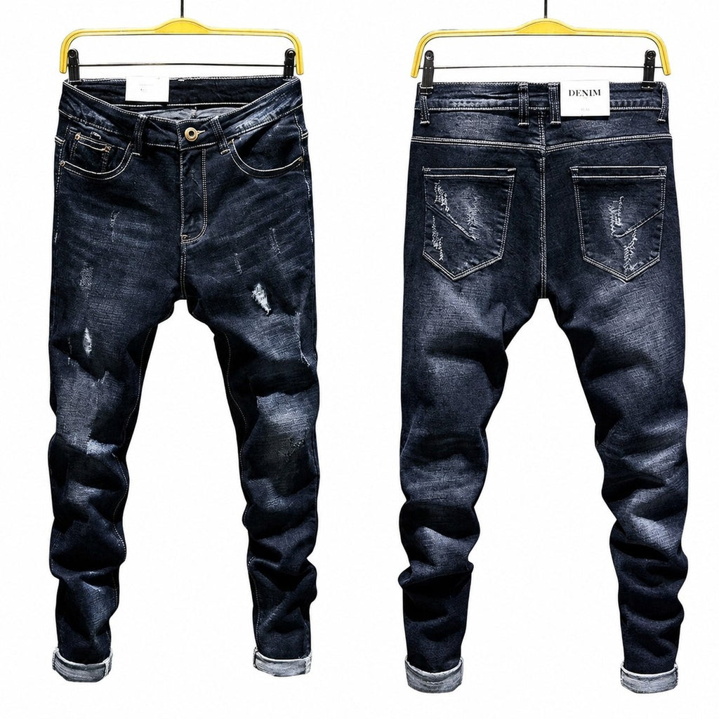 Men's Slim Fit Ripped Stretch Jeans – Distressed Denim