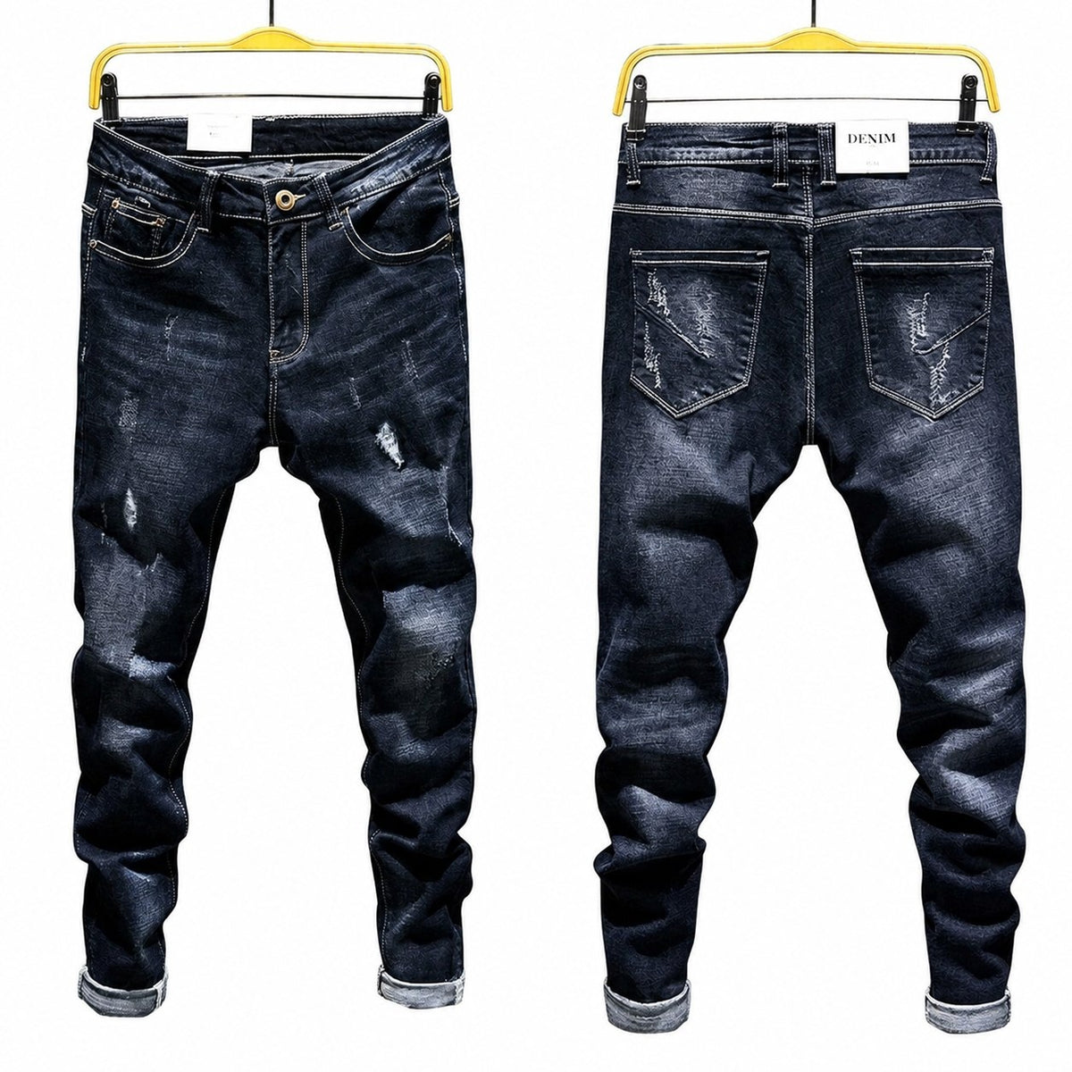 Men's Slim Fit Ripped Stretch Jeans – Distressed Denim