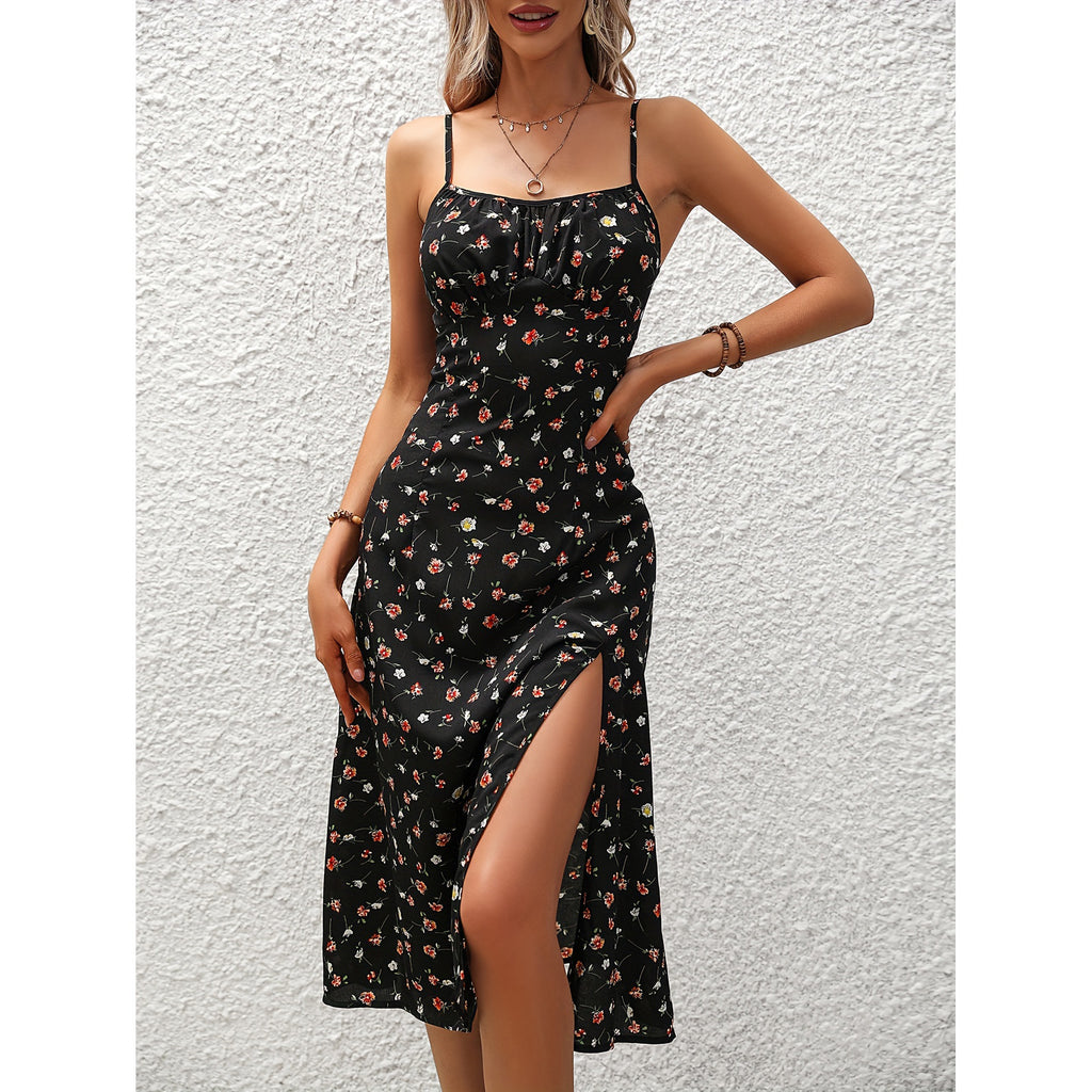 Women's Polka Dot Print Suspender Maxi Dress – Sexy Split Long Summer Dress
