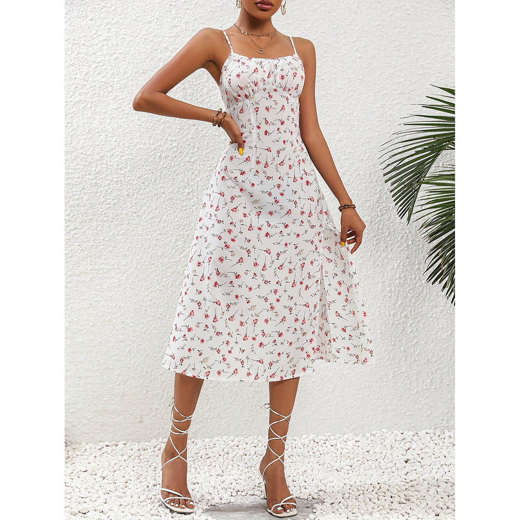 Women's Polka Dot Print Suspender Maxi Dress – Sexy Split Long Summer Dress