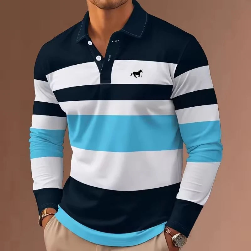 Men's Stripe Rugby Polo Golf Polos Shirts Long Sleeve Polo Shirts Turndown Casual Outdoor Casual Daily Streetwear 3D Print Fall
