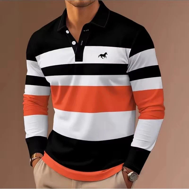 Men's Stripe Rugby Polo Golf Polos Shirts Long Sleeve Polo Shirts Turndown Casual Outdoor Casual Daily Streetwear 3D Print Fall