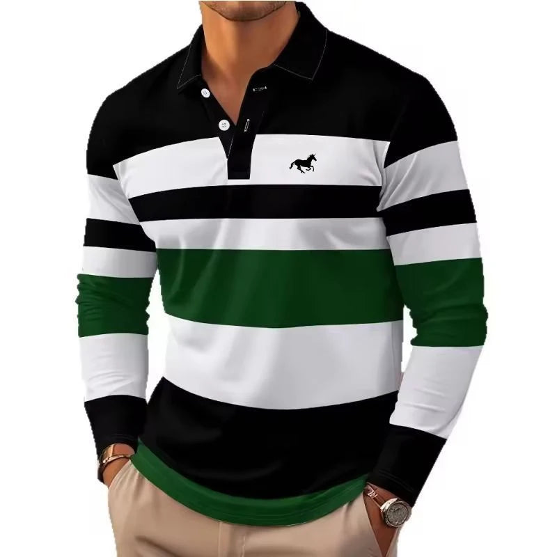 Men's Stripe Rugby Polo Golf Polos Shirts Long Sleeve Polo Shirts Turndown Casual Outdoor Casual Daily Streetwear 3D Print Fall