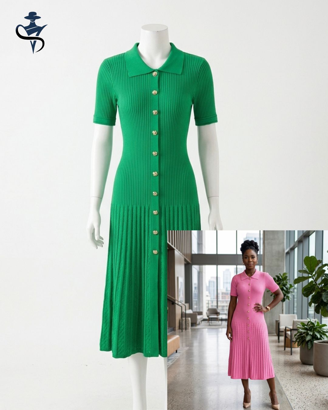 Collared Knit Midi Dress