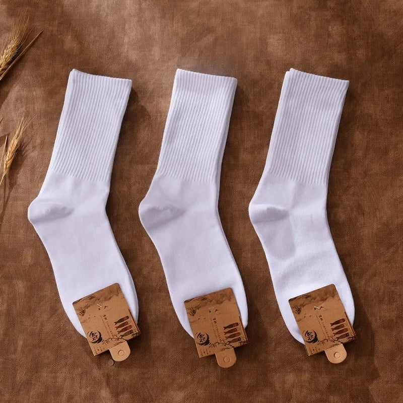 Men's Cotton Crew Socks – High Tube Solid Color Everyday Socks (White & Black)