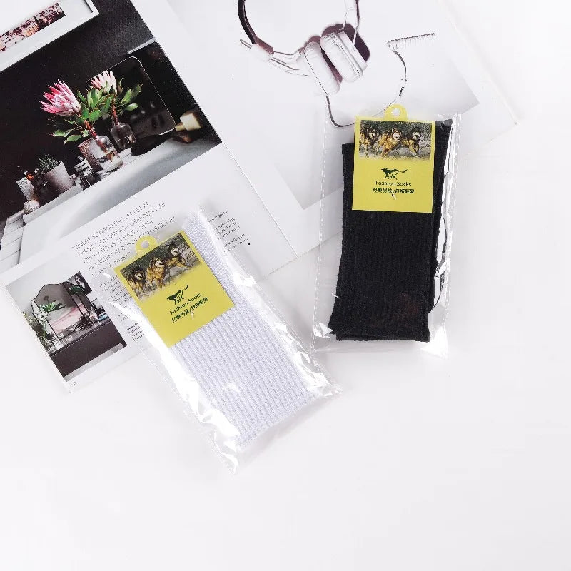 Men's Cotton Crew Socks – High Tube Solid Color Everyday Socks (White & Black)