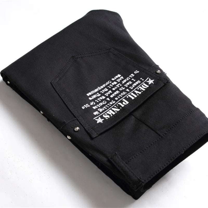 Men's Punk Patchwork Slim Jeans – Rivet & Chain Detail