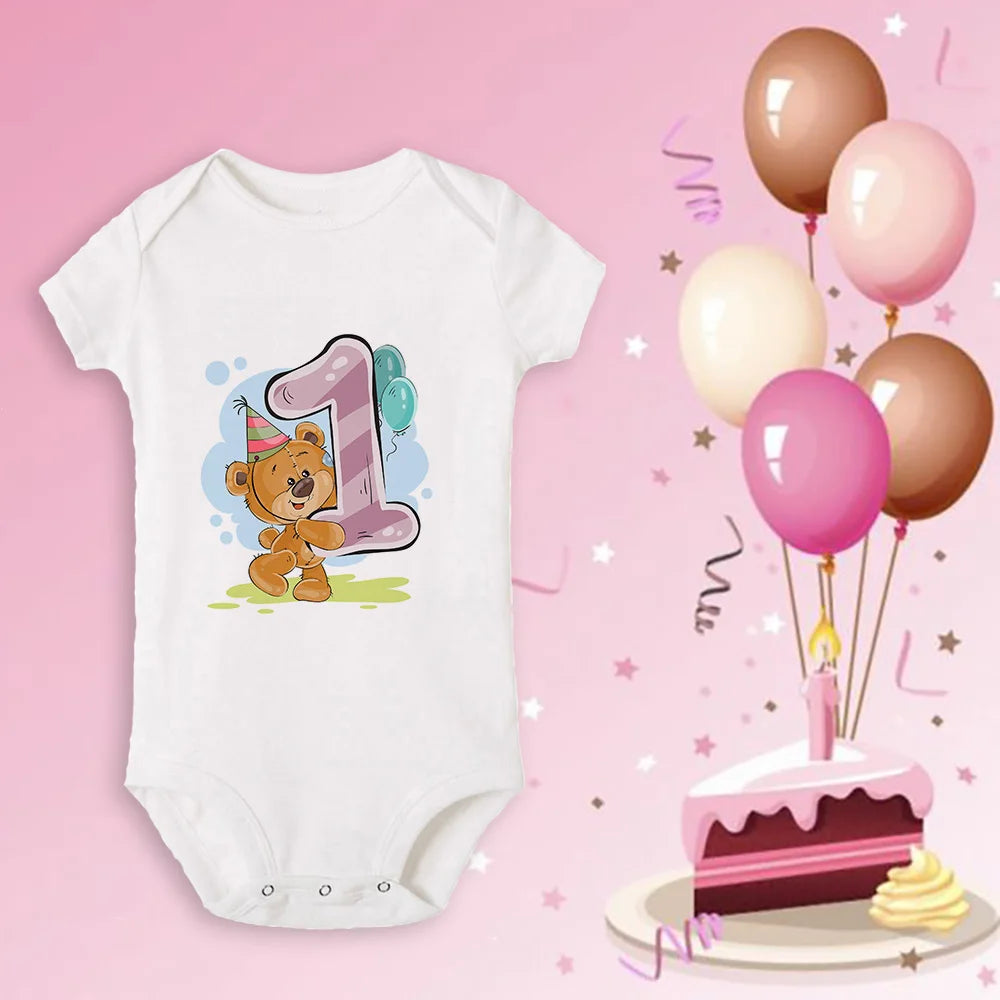 Newborn Baby One Year Old Birthday Bodysuits Boys Girls Born Crawling Cute Print Jumpsuits Toddler Infant Clothes Birthday Gifts