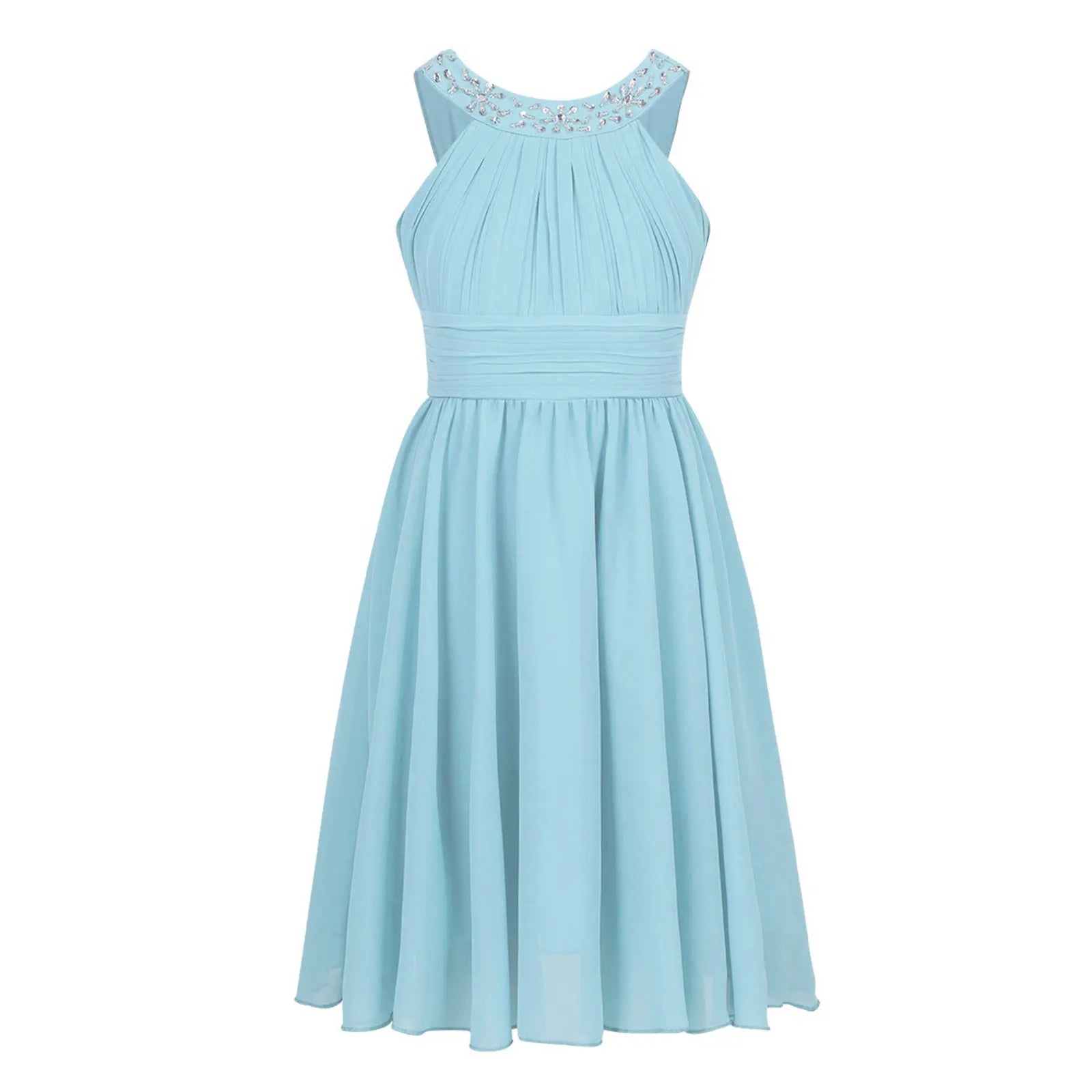 iiniim Girls Summer Party Dress Sleeveless Rhinestone Decor Halter Neck Chiffon Princess Dress for Wedding Flower Girls Birthday