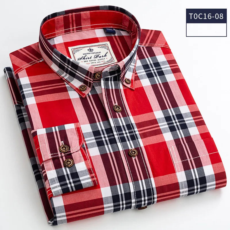 Men's Classic Plaid Shirt — 100% Cotton Long Sleeve