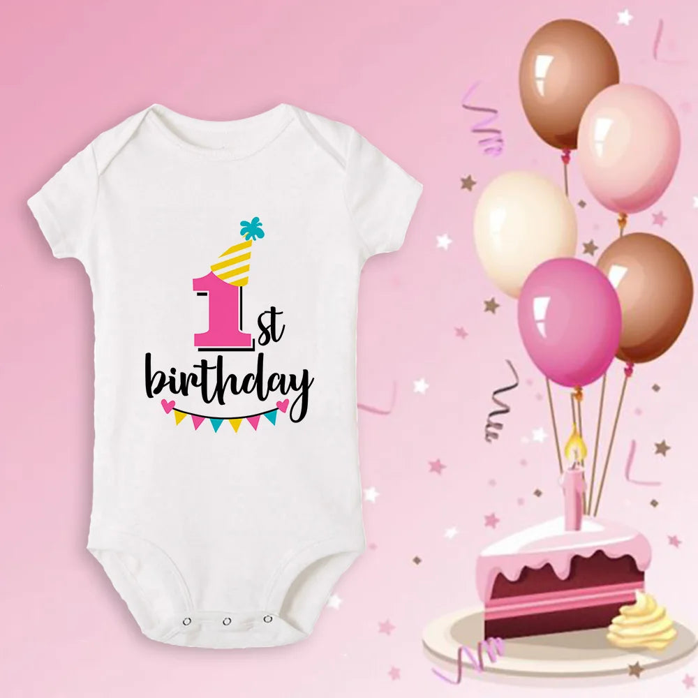 Newborn Baby One Year Old Birthday Bodysuits Boys Girls Born Crawling Cute Print Jumpsuits Toddler Infant Clothes Birthday Gifts