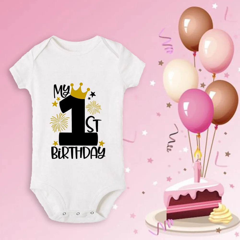 Newborn Baby One Year Old Birthday Bodysuits Boys Girls Born Crawling Cute Print Jumpsuits Toddler Infant Clothes Birthday Gifts