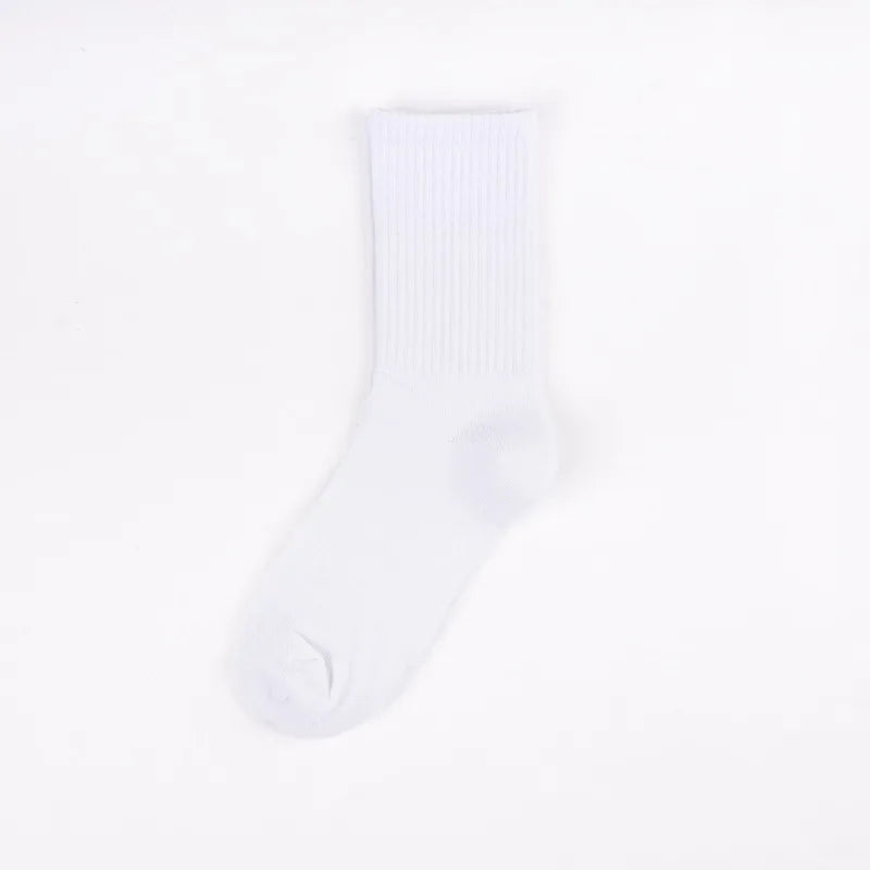 Men's Cotton Crew Socks – High Tube Solid Color Everyday Socks (White & Black)