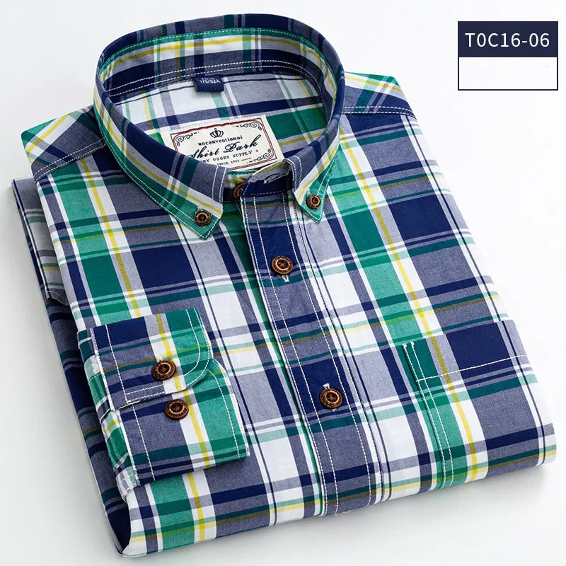 Men's Classic Plaid Shirt — 100% Cotton Long Sleeve