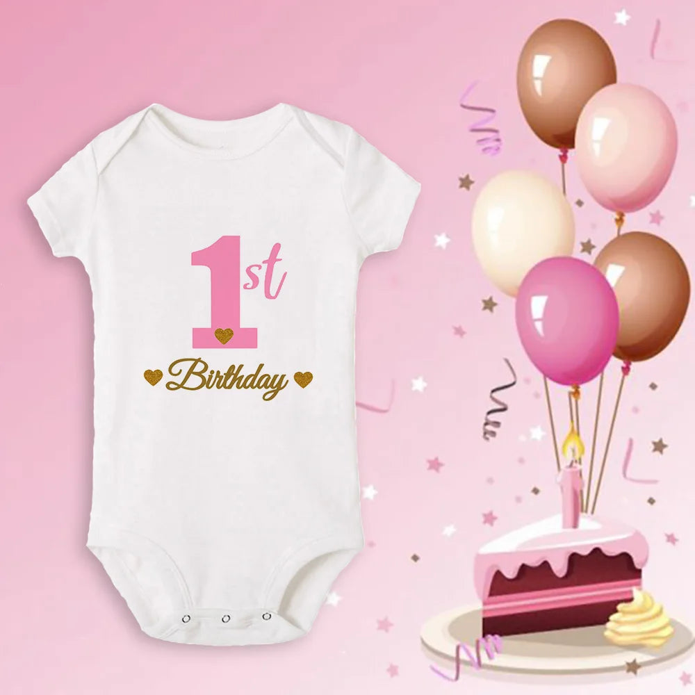 Newborn Baby One Year Old Birthday Bodysuits Boys Girls Born Crawling Cute Print Jumpsuits Toddler Infant Clothes Birthday Gifts