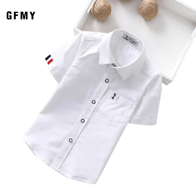 Boys' Pure Cotton Short Sleeve Shirt – Casual Solid Color Blouse for Ages 2–14