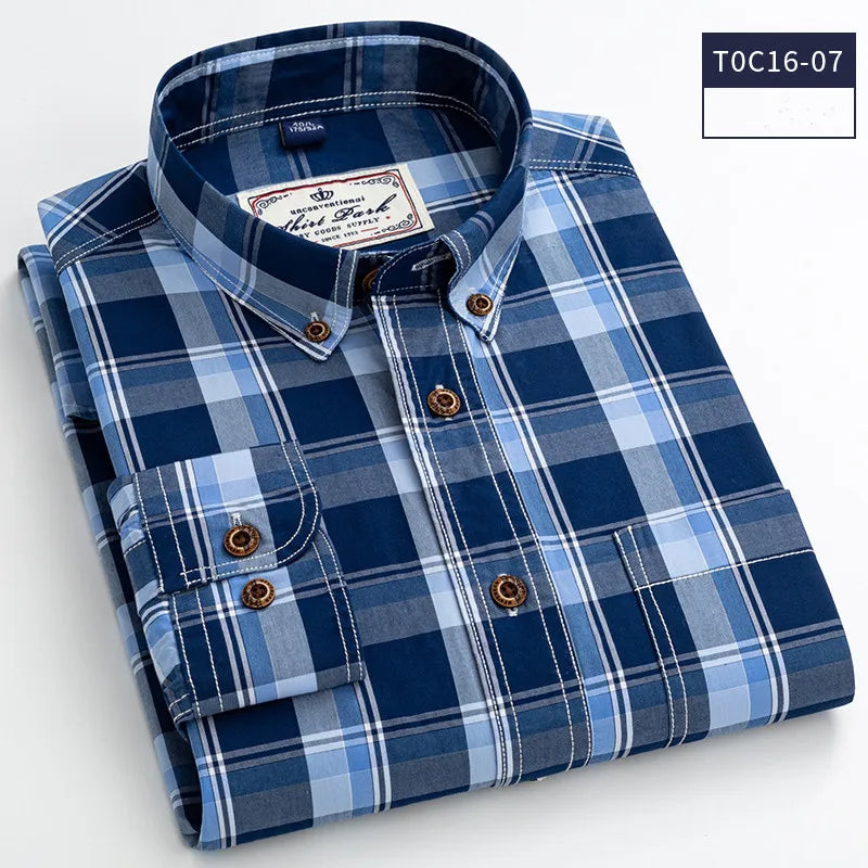 Men's Classic Plaid Shirt — 100% Cotton Long Sleeve