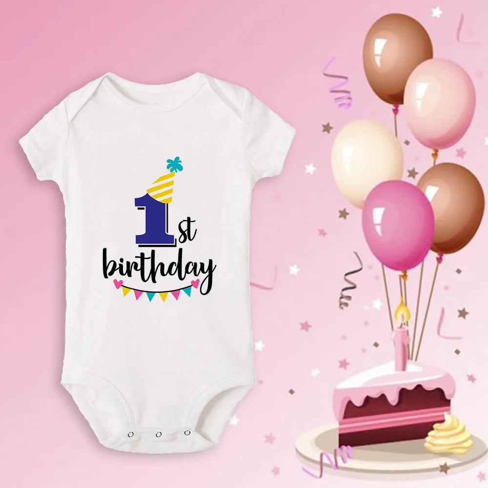 Newborn Baby One Year Old Birthday Bodysuits Boys Girls Born Crawling Cute Print Jumpsuits Toddler Infant Clothes Birthday Gifts