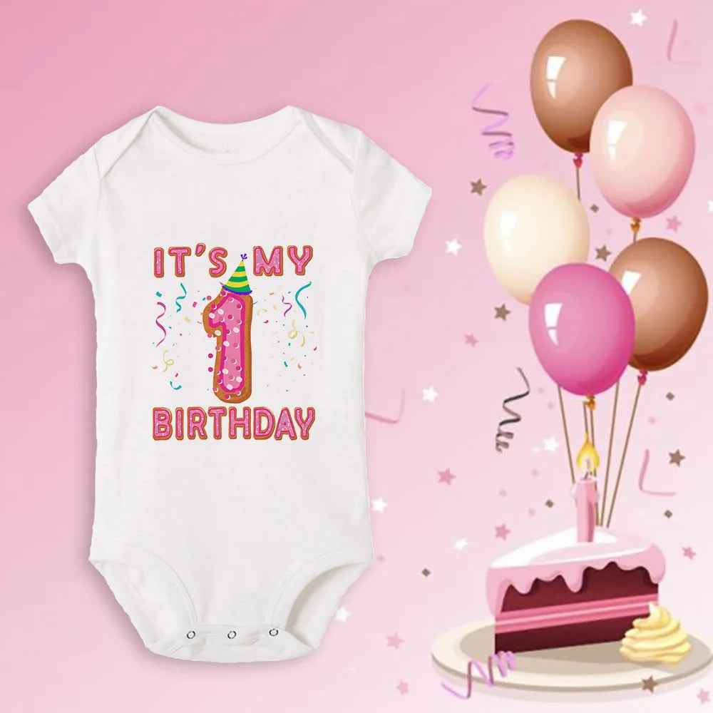 Newborn Baby One Year Old Birthday Bodysuits Boys Girls Born Crawling Cute Print Jumpsuits Toddler Infant Clothes Birthday Gifts