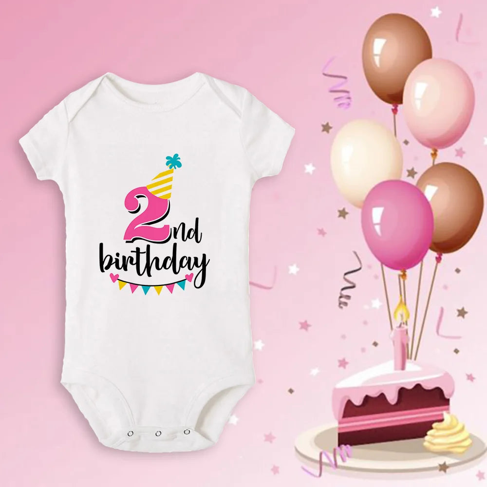 Newborn Baby One Year Old Birthday Bodysuits Boys Girls Born Crawling Cute Print Jumpsuits Toddler Infant Clothes Birthday Gifts