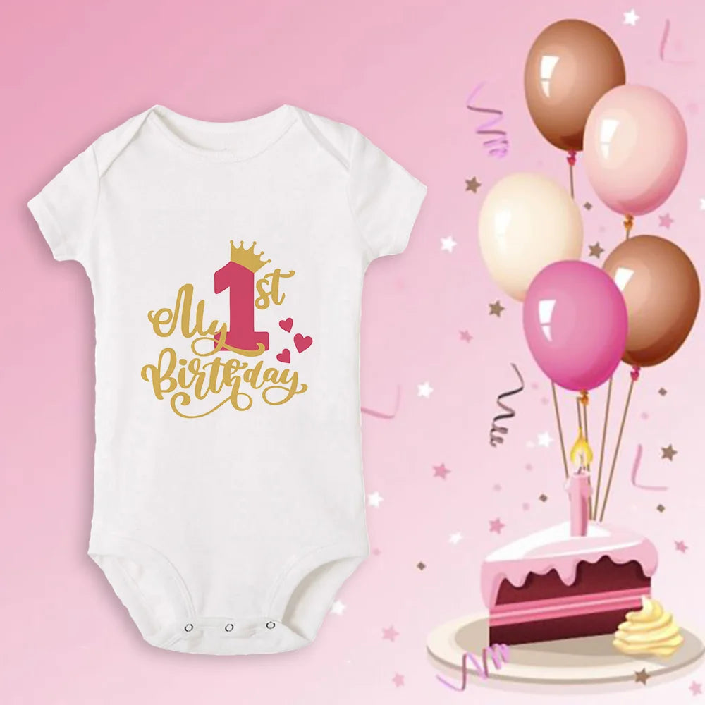 Newborn Baby One Year Old Birthday Bodysuits Boys Girls Born Crawling Cute Print Jumpsuits Toddler Infant Clothes Birthday Gifts