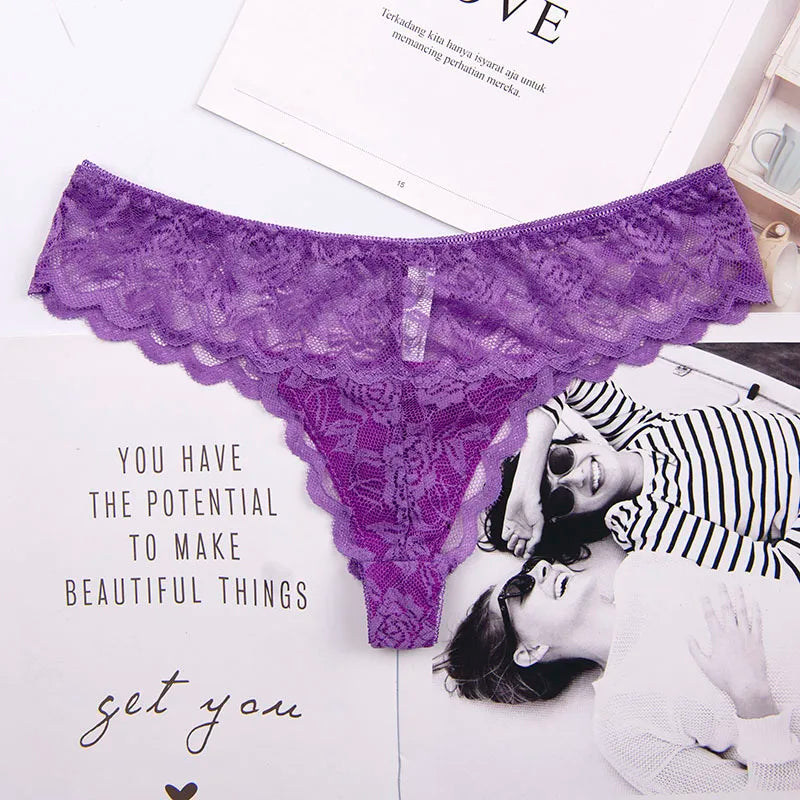 Women's Lace G-String Thong Panties – Seamless Low-Rise Bikini Underwear