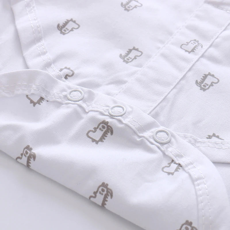 Newborn Boys Bodysuit with Bow Tie Cotton Baby Romper Soft Cartoon Animal Print Formal Short Sleeve Children Top Costume