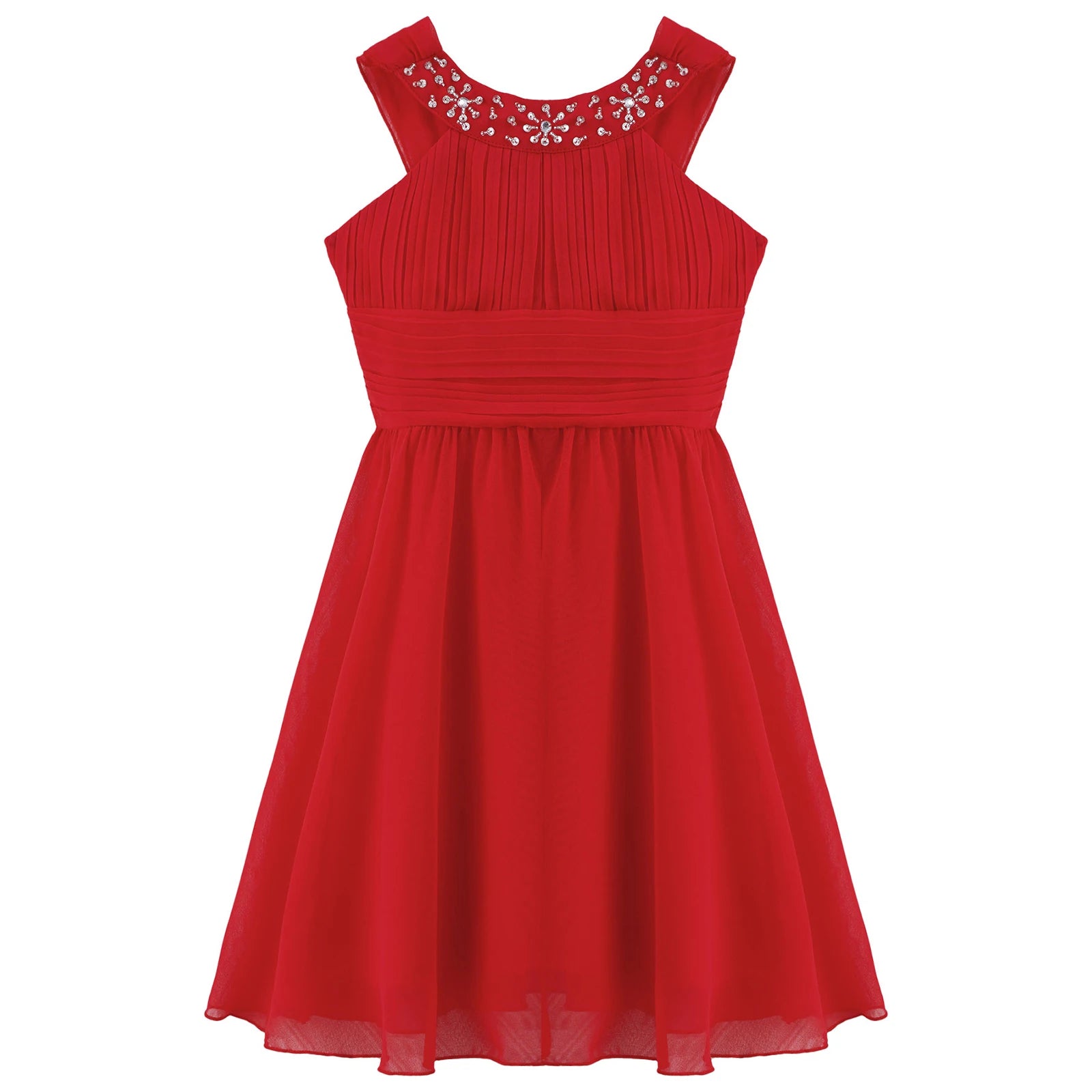 iiniim Girls Summer Party Dress Sleeveless Rhinestone Decor Halter Neck Chiffon Princess Dress for Wedding Flower Girls Birthday