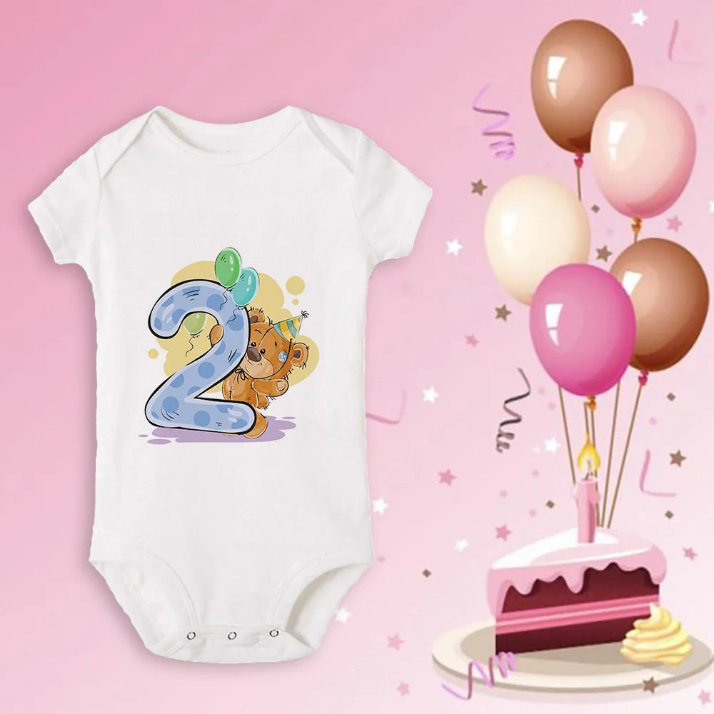 Newborn Baby One Year Old Birthday Bodysuits Boys Girls Born Crawling Cute Print Jumpsuits Toddler Infant Clothes Birthday Gifts