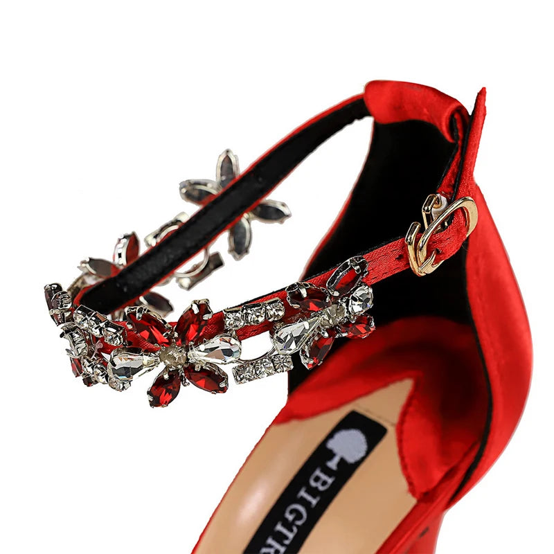 BIGTREE Shoes Open Toe Rhinestones Sandals Women 2026 New Designer Sexy High Heels Sandals Female Shoes Summer Heeled Sandals
