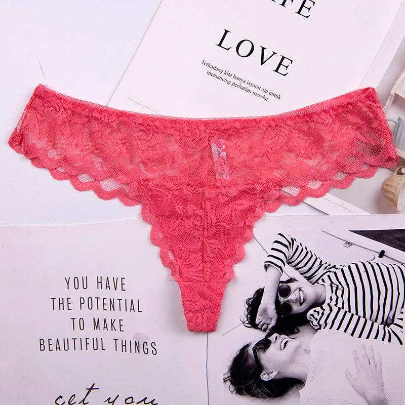 Women's Lace G-String Thong Panties – Seamless Low-Rise Bikini Underwear