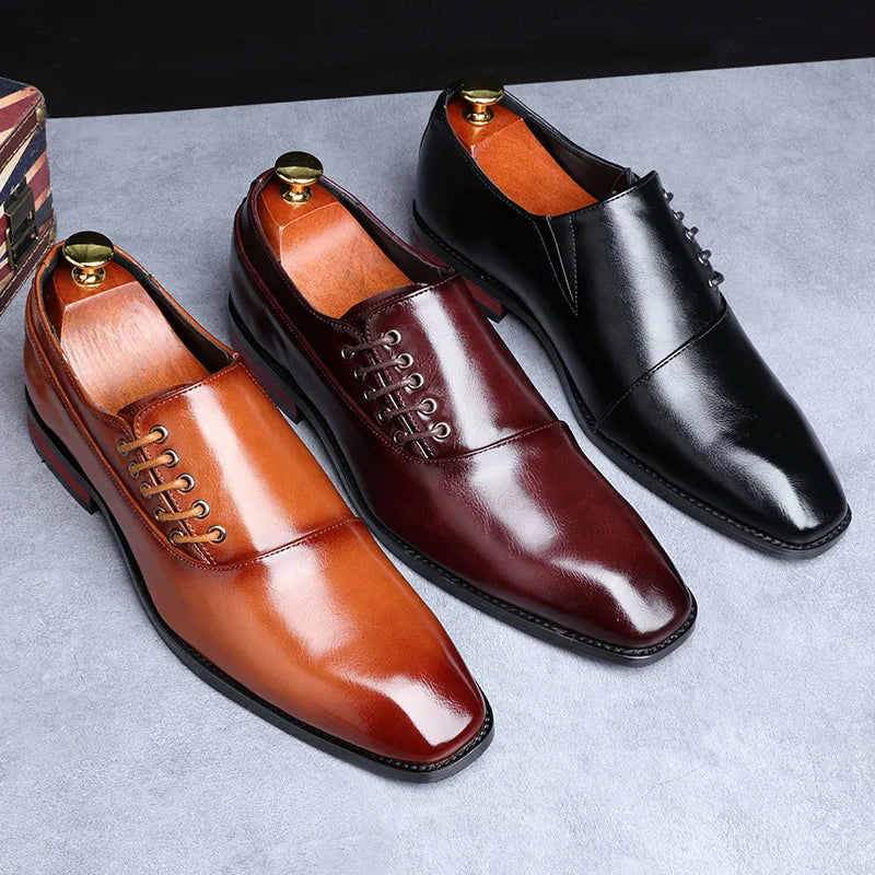 Men's Formal Brogue Lace-Up Leather Dress Shoes – Business Office & Wedding Style