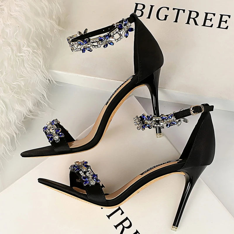 BIGTREE Shoes Open Toe Rhinestones Sandals Women 2026 New Designer Sexy High Heels Sandals Female Shoes Summer Heeled Sandals