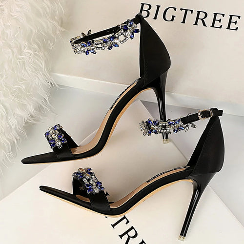 BIGTREE Shoes Open Toe Rhinestones Sandals Women 2026 New Designer Sexy High Heels Sandals Female Shoes Summer Heeled Sandals
