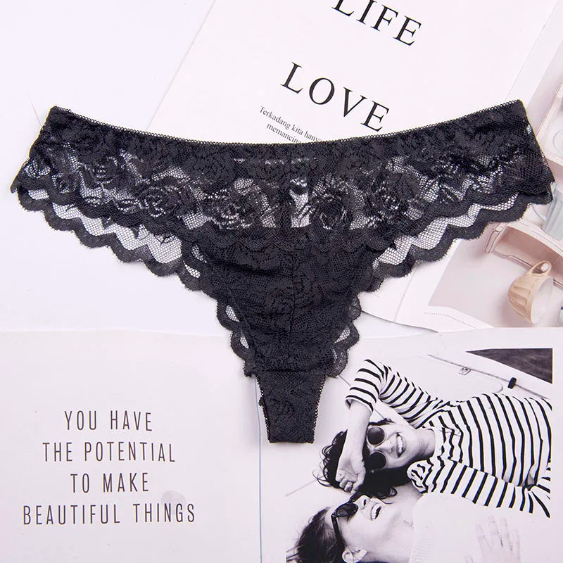 Women's Lace G-String Thong Panties – Seamless Low-Rise Bikini Underwear
