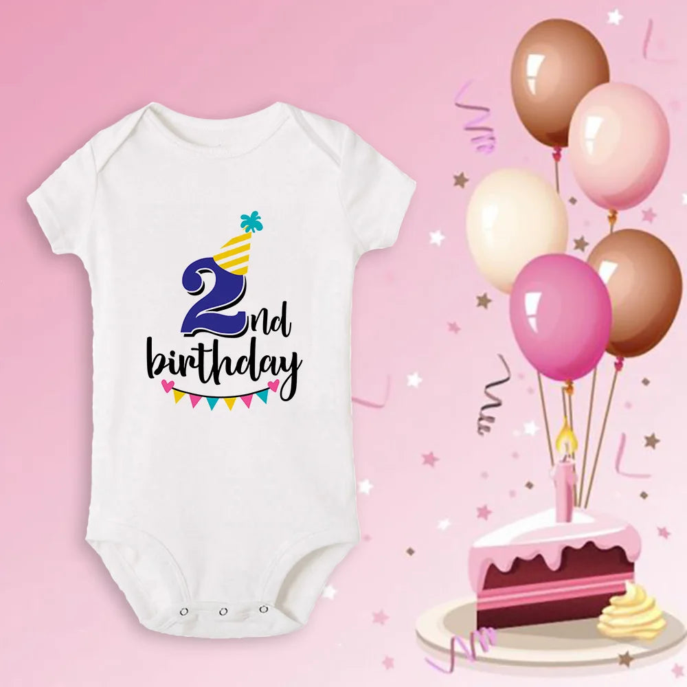 Newborn Baby One Year Old Birthday Bodysuits Boys Girls Born Crawling Cute Print Jumpsuits Toddler Infant Clothes Birthday Gifts