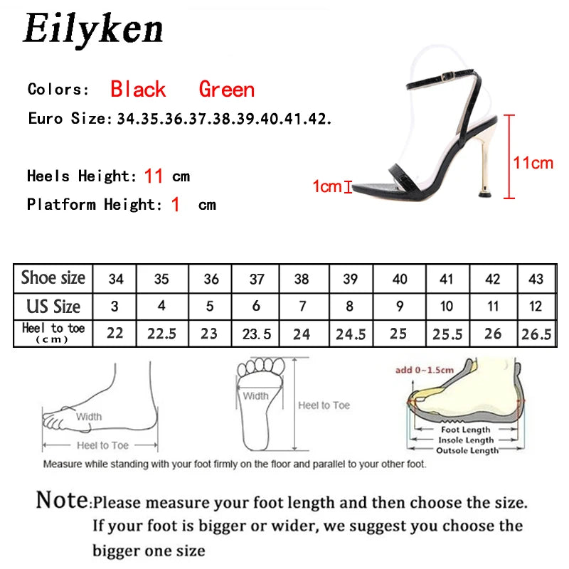 Eilyken Ankle Buckle Strap Green High Heels Sandals Women's Pointed Toe Party Female Shoes Sandalias Mujer