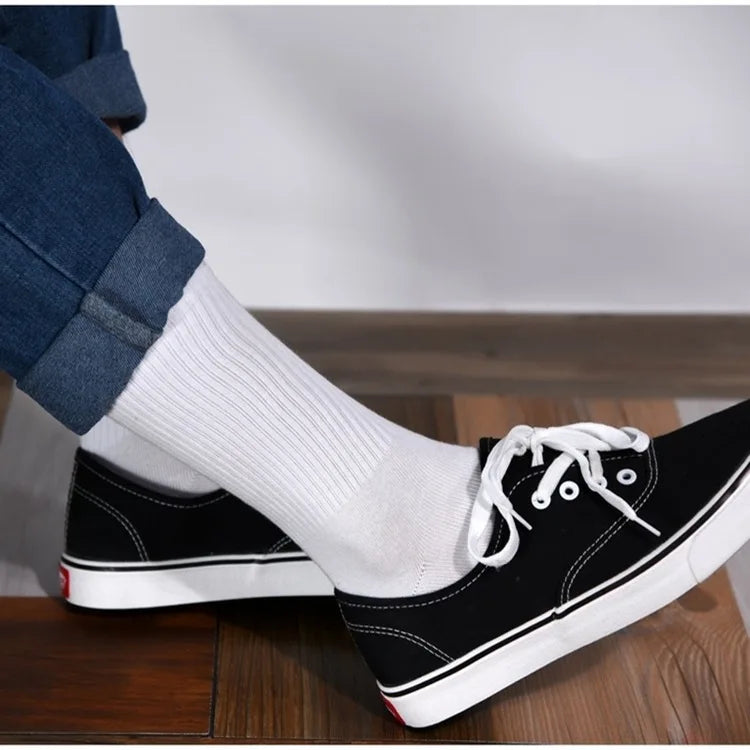 Men's Cotton Crew Socks – High Tube Solid Color Everyday Socks (White & Black)