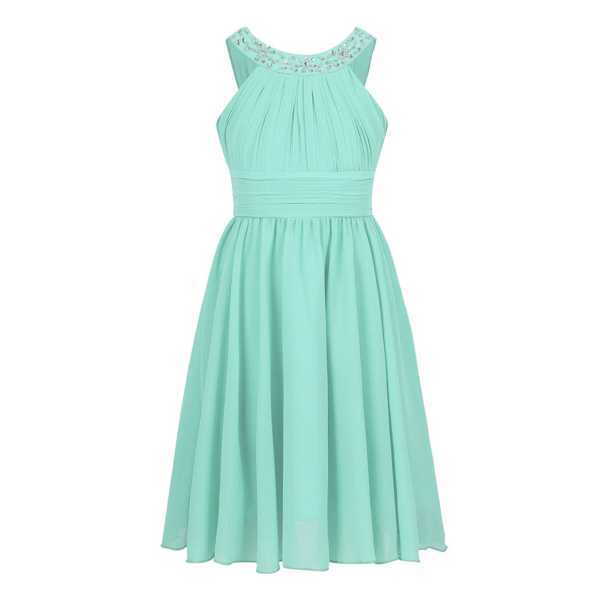 iiniim Girls Summer Party Dress Sleeveless Rhinestone Decor Halter Neck Chiffon Princess Dress for Wedding Flower Girls Birthday