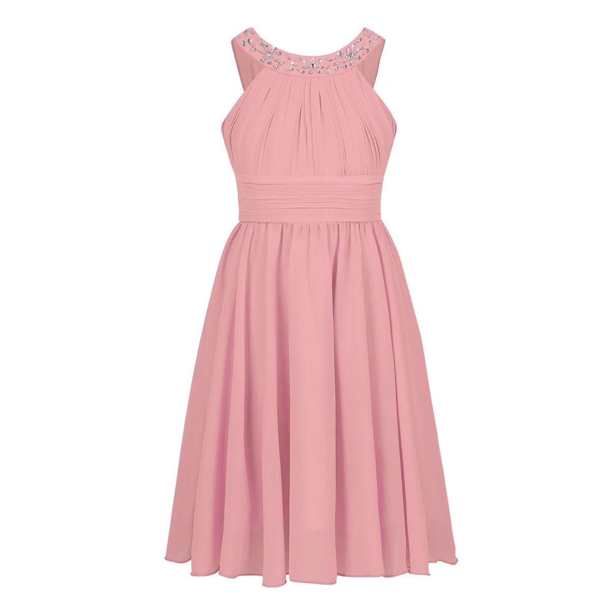 iiniim Girls Summer Party Dress Sleeveless Rhinestone Decor Halter Neck Chiffon Princess Dress for Wedding Flower Girls Birthday