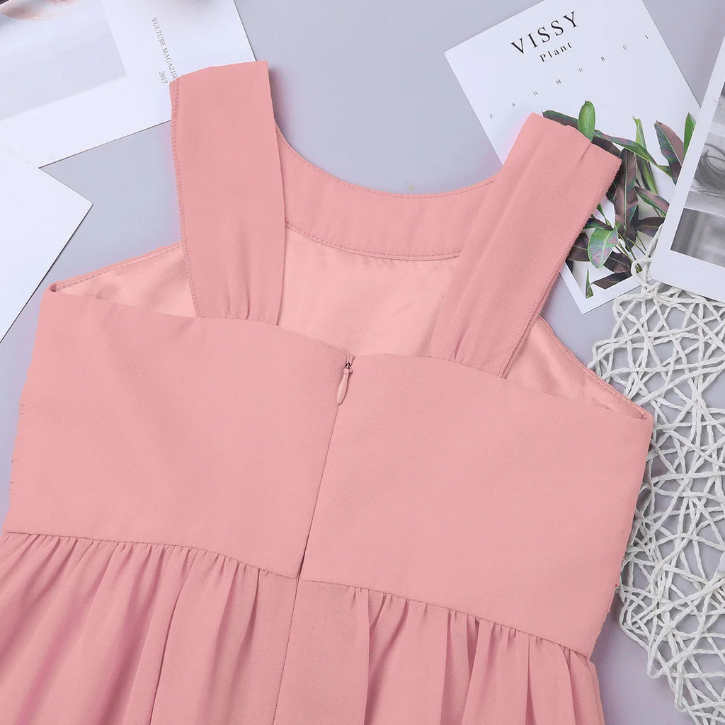 iiniim Girls Summer Party Dress Sleeveless Rhinestone Decor Halter Neck Chiffon Princess Dress for Wedding Flower Girls Birthday