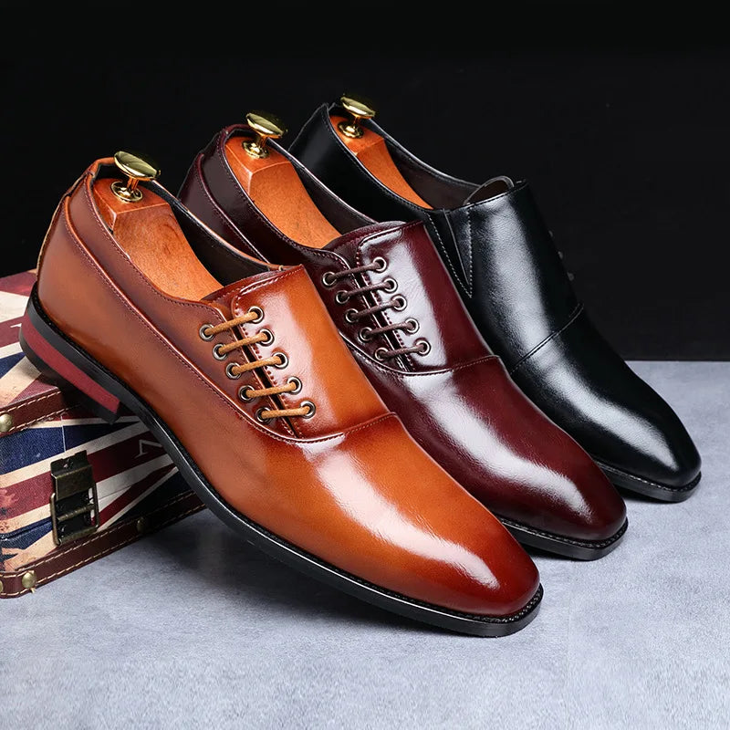 Men's Formal Brogue Lace-Up Leather Dress Shoes – Business Office & Wedding Style