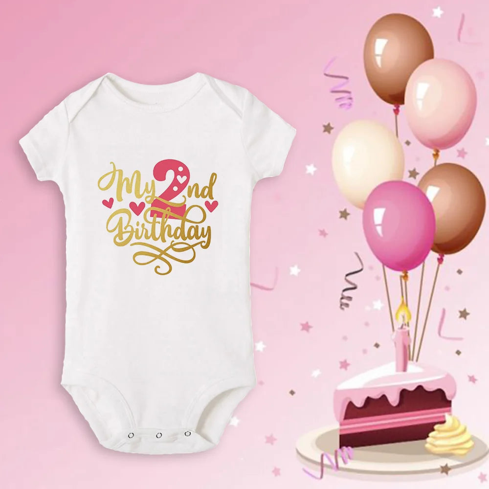Newborn Baby One Year Old Birthday Bodysuits Boys Girls Born Crawling Cute Print Jumpsuits Toddler Infant Clothes Birthday Gifts
