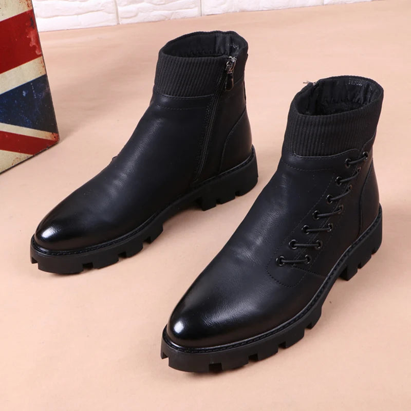 Men's Genuine Leather Platform Cowboy Ankle Boots – Punk Style by RAINTAKI