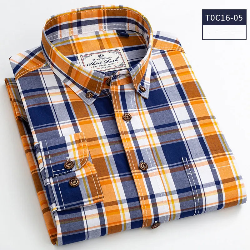 Men's Classic Plaid Shirt — 100% Cotton Long Sleeve